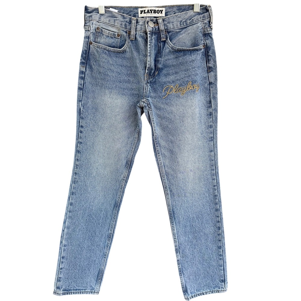 Playboy by PacSun Mens Slim Taper Rigid Jeans Medium Wash Blue 28x30 Embroidered - Picture 3 of 11